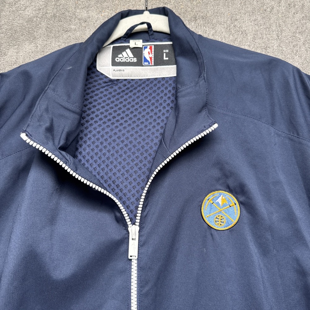 Denver Nuggets Warm-Up Jacket Men's‎ L Adidas NBA Full Zip Navy Player ID